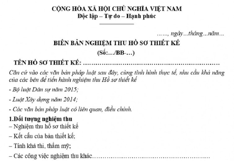 Hướng dẫn lập biên bản nghiệm thu hồ sơ thiết kế đầy đủ và chi tiết