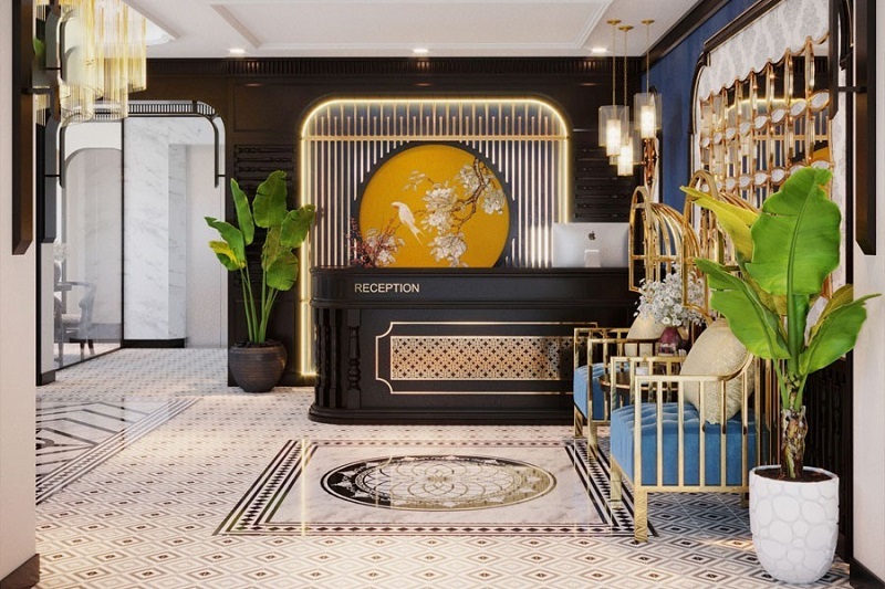 Nội thất khách sạn phong cách Indochine với họa tiết trang trí truyền thống, hoài cổ