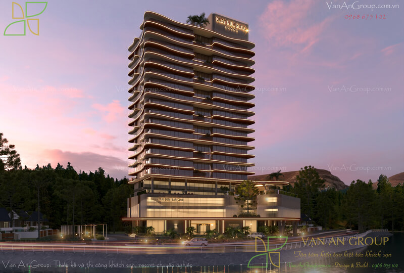Dray Nur Hotel sở hữu kiến trúc hiện đại mô phỏng dòng thác đổ