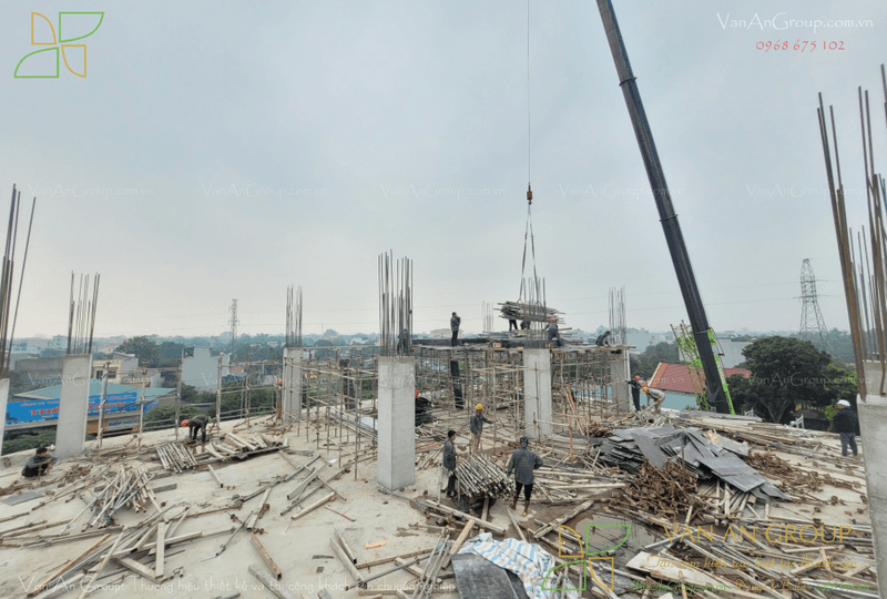Thi công đồng bộ cột btct, dầm và sàn btct từng tầng của công trình khách sạn tại Cẩm Châu