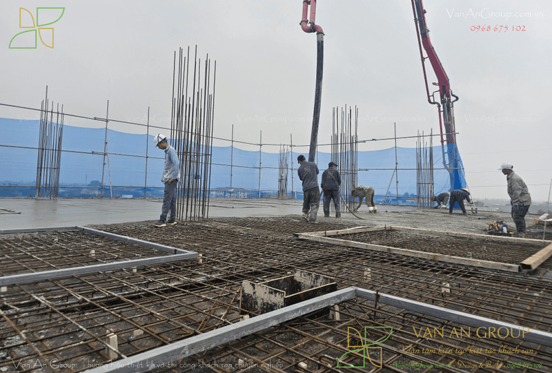 Triển khai thi công hệ cột btct, dầm, sàn btct công trình khách sạn 3 sao tại Phú Quốc
