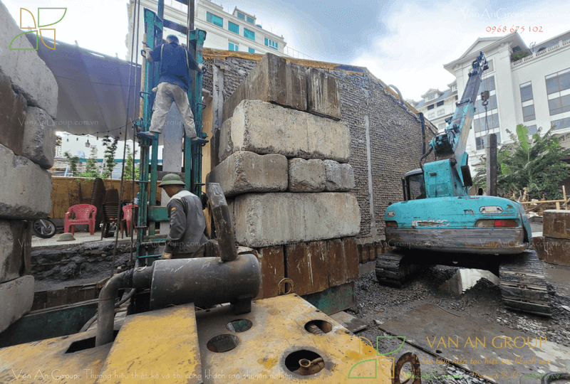 Định vị vị trí tim cọc và thi công ép cọc