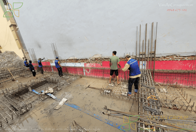Gia công, lắp đặt cốt thép đài móng và giằng móng