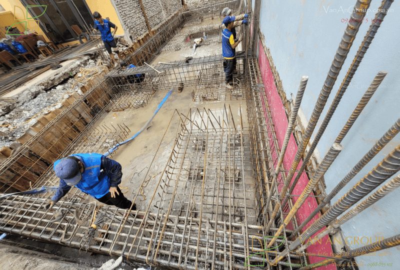 Lắp đặt cốt thép đài móng, giằng móng