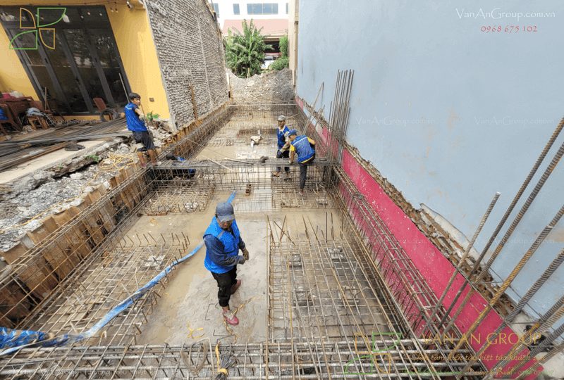 Lắp đặt cốt thép đài móng và giằng móng